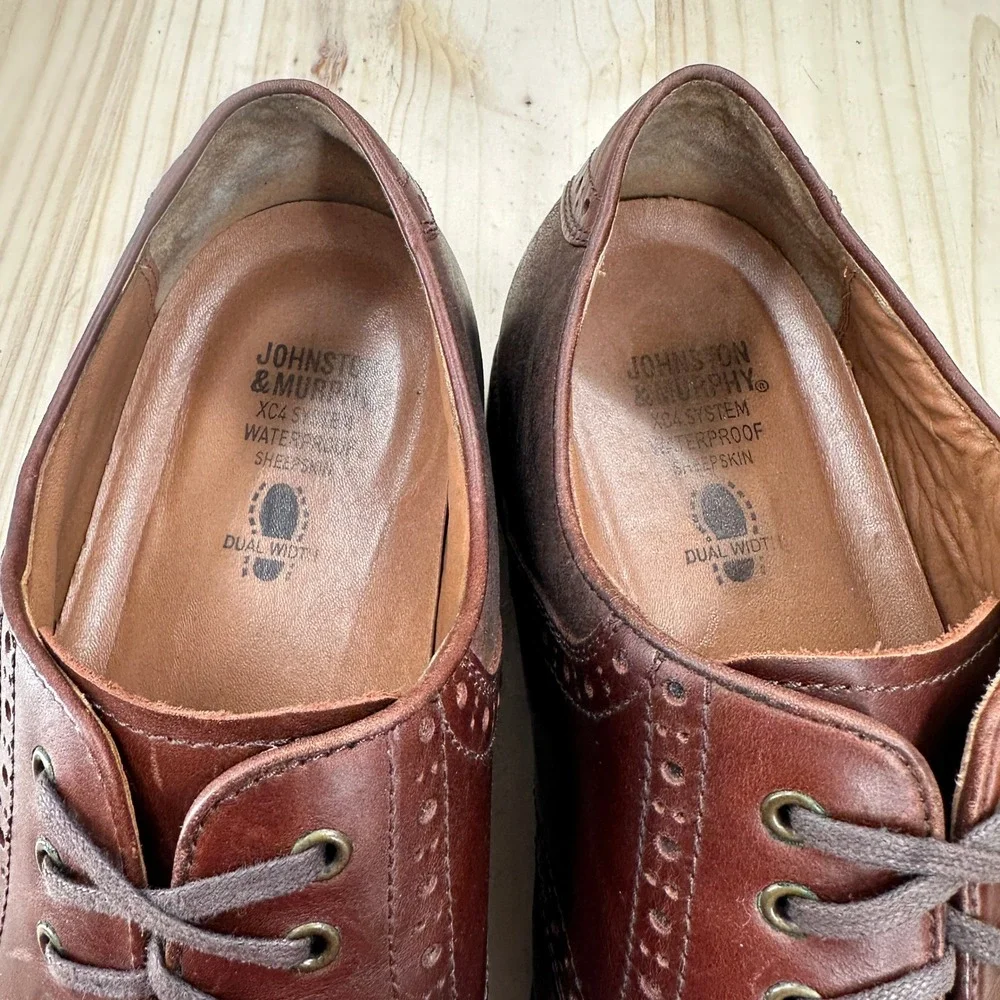 Johnston Murphy Sheepskin Leather Shoes Mens 12 Two-Tone Burnished Brogue Oxford